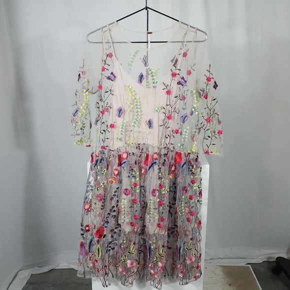 Free People Sheer Garden Mini Dress Petal Size S - Picture 2 of 9